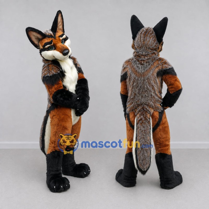 Custom Brown Black and White Fox Mascot Costume Adult Full Body Suit for Wildlife Events