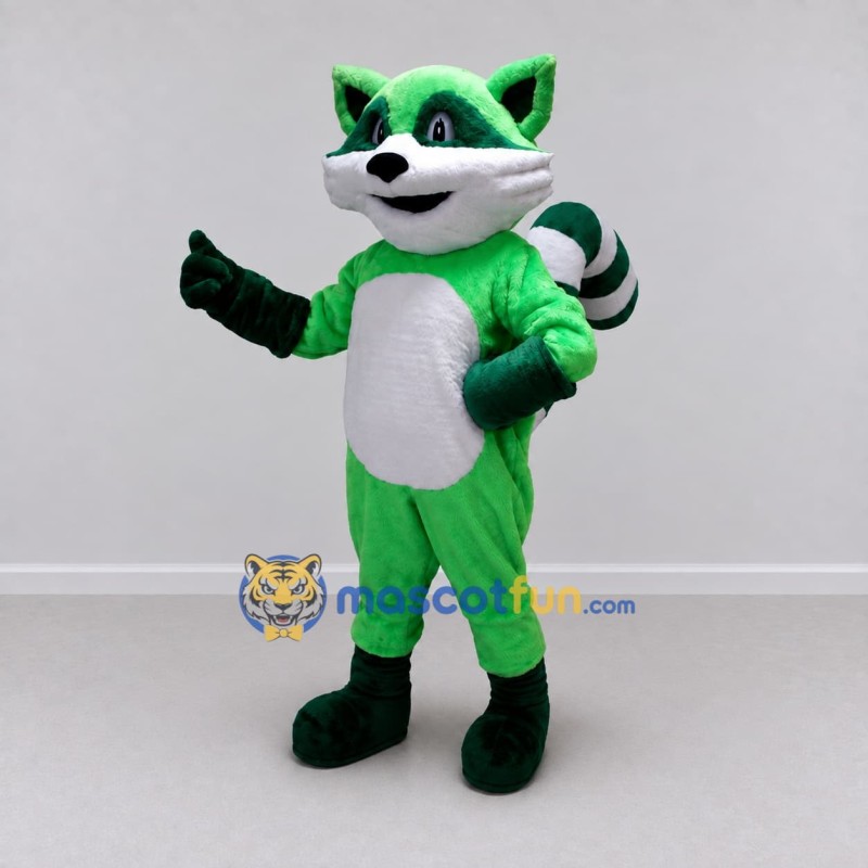 Custom Green and White Raccoon Mascot Costume Adult Full Body Suit for School Events Custom Green and White Raccoon Mascot Costume Adult Full Body Suit for School Events