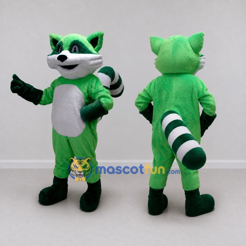 Custom Green and White Raccoon Mascot Costume Adult Full Body Suit for School Events Custom Green and White Raccoon Mascot Costume Adult Full Body Suit for School Events