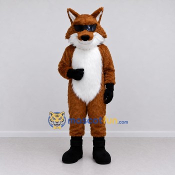 Custom Brown Black and White Fox with Sunglasses Mascot Costume Adult Full Body Suit for Themed Parties