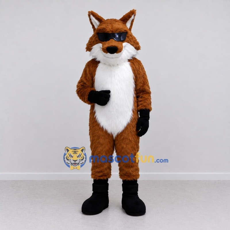 Custom Brown Black and White Fox with Sunglasses Mascot Costume Adult Full Body Suit for Themed Parties