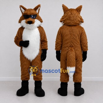 Custom Brown Black and White Fox with Sunglasses Mascot Costume Adult Full Body Suit for Themed Parties