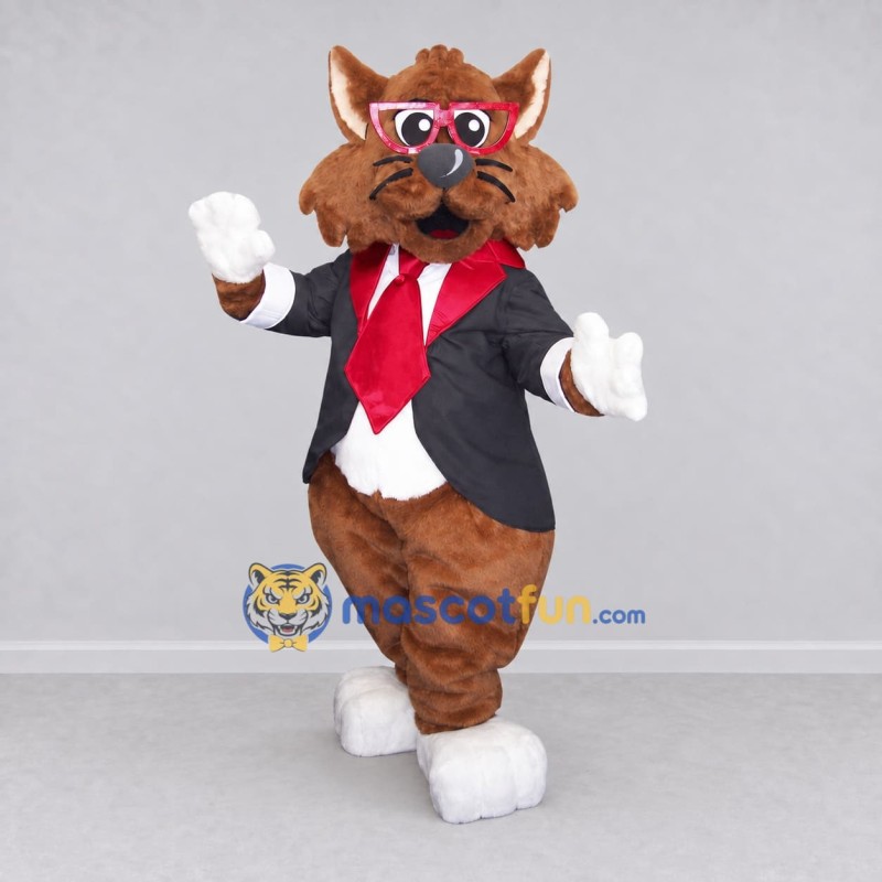 Custom Brown Black and Red Cat in Suit Mascot Costume Adult Full Body Suit for Themed Parties