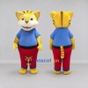 Custom Yellow Blue and Red Tabby Cat in Shirt and Pants Mascot Costume Adult Full Body Suit for School Events