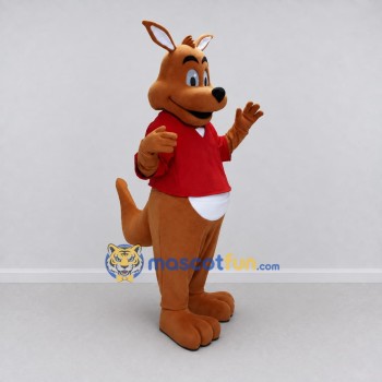 Custom Brown and Red Kangaroo in T Shirt Mascot Costume Adult Full Body Suit for School Events Custom Brown and Red Kangaroo in T Shirt Mascot Costume Adult Full Body Suit for School Events