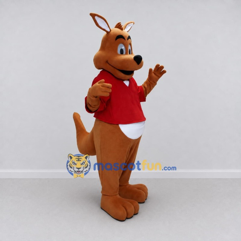 Custom Brown and Red Kangaroo in T Shirt Mascot Costume Adult Full Body Suit for School Events Custom Brown and Red Kangaroo in T Shirt Mascot Costume Adult Full Body Suit for School Events