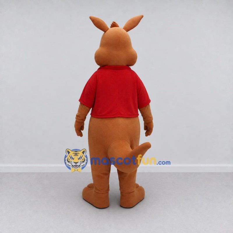 Custom Brown and Red Kangaroo in T Shirt Mascot Costume Adult Full Body Suit for School Events Custom Brown and Red Kangaroo in T Shirt Mascot Costume Adult Full Body Suit for School Events