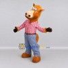 Custom Tan Red and Blue Horse in Plaid Shirt Mascot Costume Adult Full Body Suit for Farm Events Custom Tan Red and Blue Horse in Plaid Shirt Mascot Costume Adult Full Body Suit for Farm Events