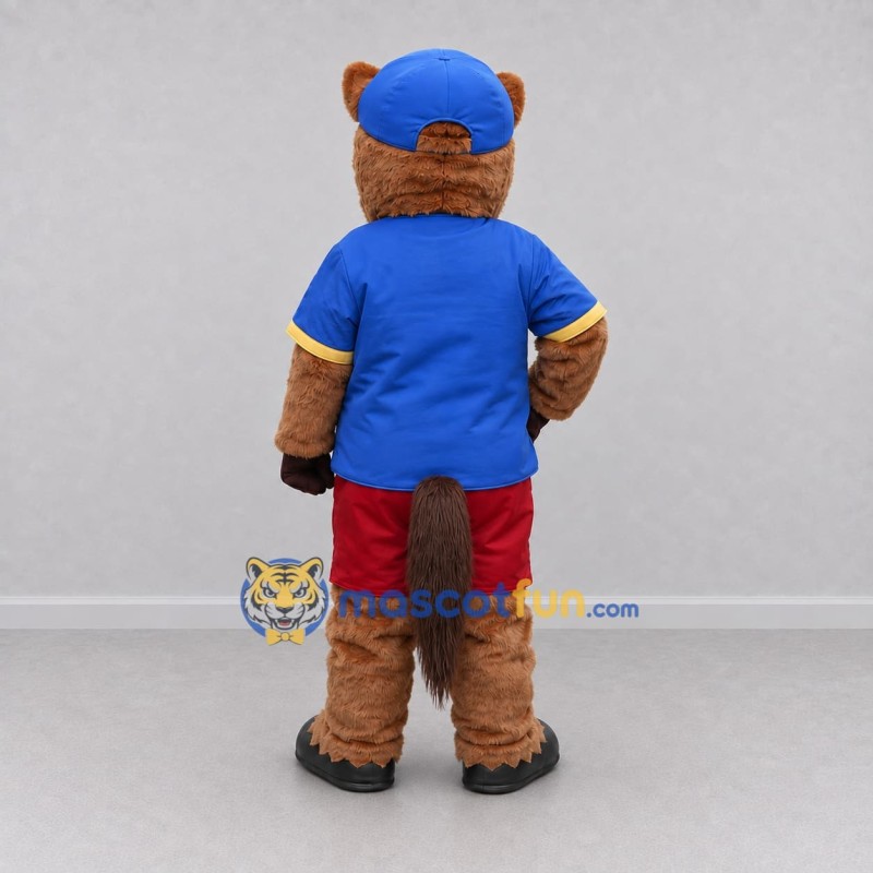Custom Brown Blue and Red Horse in Cap and Sportswear Mascot Costume Adult Full Body Suit for Sports Events Custom Brown Blue and Red Horse in Cap and Sportswear Mascot Costume Adult Full Body Suit for Sports Events