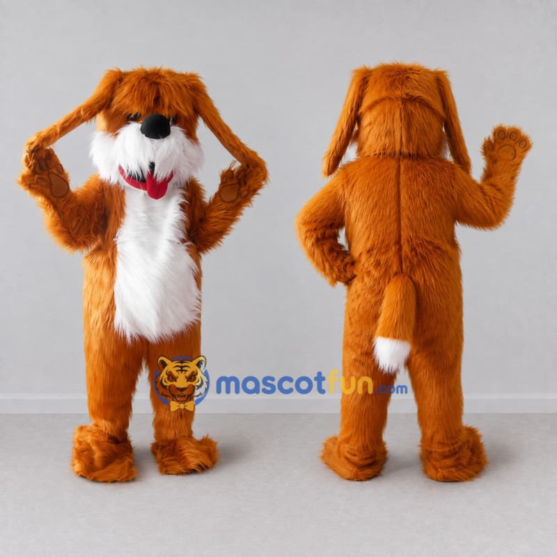 Custom Orange and White Shaggy Dog Mascot Costume Adult Full Body Suit for Pet Events Custom Orange and White Shaggy Dog Mascot Costume Adult Full Body Suit for Pet Events