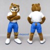 Custom Brown White and Blue Bear in Sportswear Mascot Costume Adult Full Body Suit for Sports Events Custom Brown White and Blue Bear in Sportswear Mascot Costume Adult Full Body Suit for Sports Events