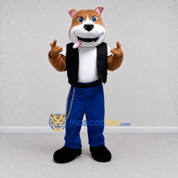 Custom Brown Black and Blue Dog in Vest Mascot Costume Adult Full Body Suit for Themed Parties Custom Brown Black and Blue Dog in Vest Mascot Costume Adult Full Body Suit for Themed Parties