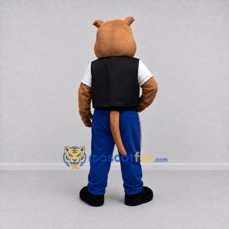 Custom Brown Black and Blue Dog in Vest Mascot Costume Adult Full Body Suit for Themed Parties Custom Brown Black and Blue Dog in Vest Mascot Costume Adult Full Body Suit for Themed Parties