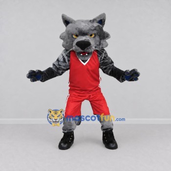 Custom Gray and Red Wolf in Sportswear Mascot Costume Adult Full Body Suit for Sports Events