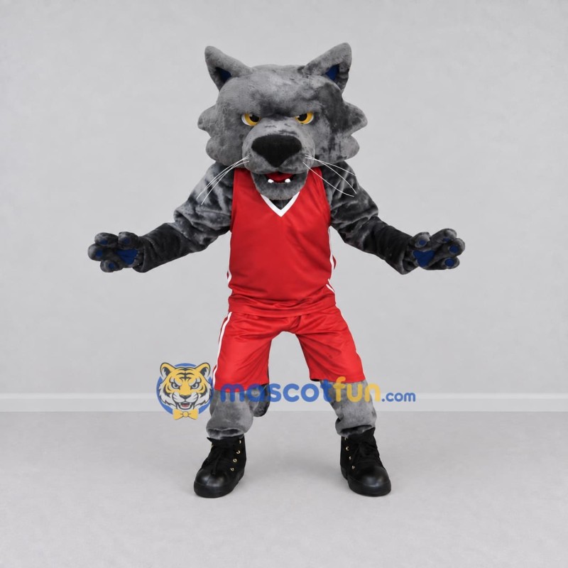 Custom Gray and Red Wolf in Sportswear Mascot Costume Adult Full Body Suit for Sports Events Custom Gray and Red Wolf in Sportswear Mascot Costume Adult Full Body Suit for Sports Events