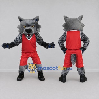 Custom Gray and Red Wolf in Sportswear Mascot Costume Adult Full Body Suit for Sports Events