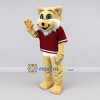 Custom Tan and Maroon Cat in T Shirt Mascot Costume Adult Full Body Suit for School Events