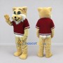 Custom Tan and Maroon Cat in T Shirt Mascot Costume Adult Full Body Suit for School Events
