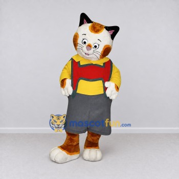 Custom White Yellow and Gray Cat in Suspenders Mascot Costume Adult Full Body Suit for Themed Parties Custom White Yellow and Gray Cat in Suspenders Mascot Costume Adult Full Body Suit for Themed Parties