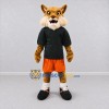 Custom Tan Black and Orange Wild Cat in Sportswear Mascot Costume Adult Full Body Suit for Sports Events Custom Tan Black and Orange Wild Cat in Sportswear Mascot Costume Adult Full Body Suit for Sports Events