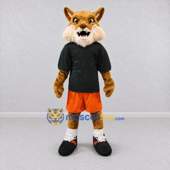 Custom Tan Black and Orange Wild Cat in Sportswear Mascot Costume Adult Full Body Suit for Sports Events
