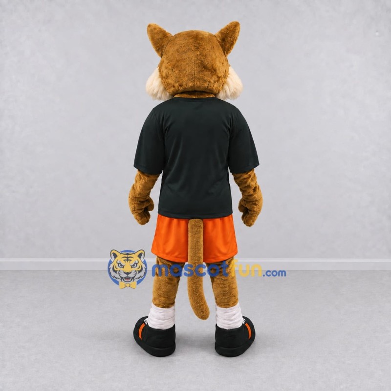 Custom Tan Black and Orange Wild Cat in Sportswear Mascot Costume Adult Full Body Suit for Sports Events Custom Tan Black and Orange Wild Cat in Sportswear Mascot Costume Adult Full Body Suit for Sports Events