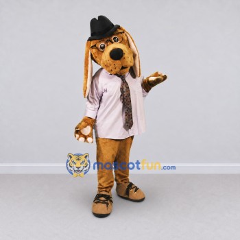 Custom Tan and Gray Dog in Shirt and Tie Mascot Costume Adult Full Body Suit for Themed Parties