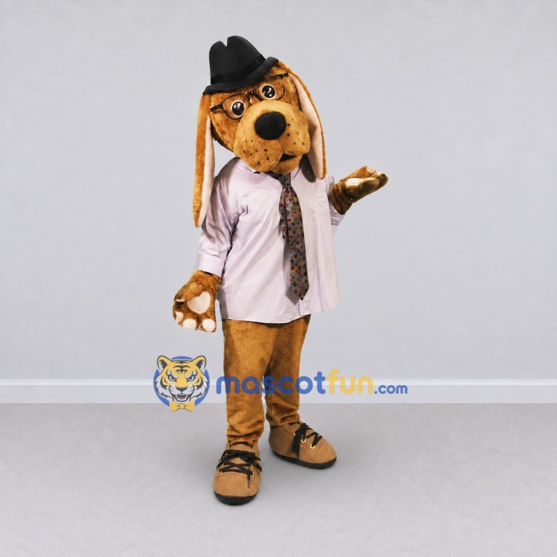 Custom Tan and Gray Dog in Shirt and Tie Mascot Costume Adult Full Body Suit for Themed Parties Custom Tan and Gray Dog in Shirt and Tie Mascot Costume Adult Full Body Suit for Themed Parties