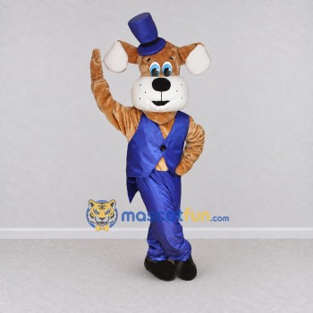 Custom Tan and Blue Dog in Tuxedo Mascot Costume Adult Full Body Suit for Themed Parties