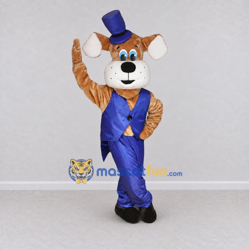 Custom Tan and Blue Dog in Tuxedo Mascot Costume Adult Full Body Suit for Themed Parties