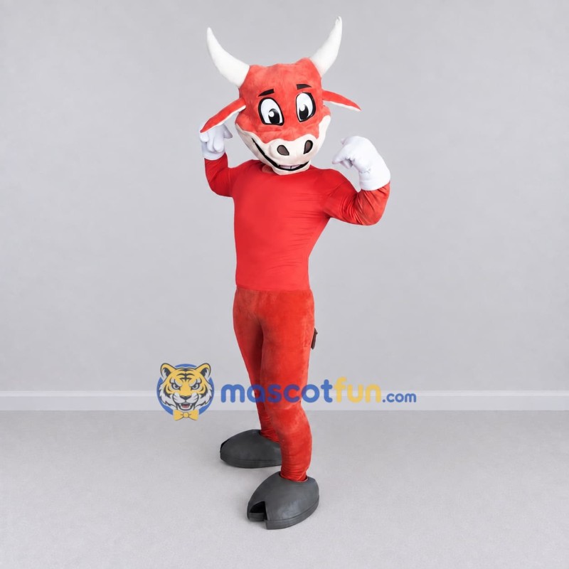 Custom Red and White Bull Mascot Costume Adult Full Body Suit for School Events Custom Red and White Bull Mascot Costume Adult Full Body Suit for School Events
