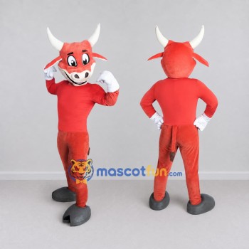 Custom Red and White Bull Mascot Costume Adult Full Body Suit for School Events