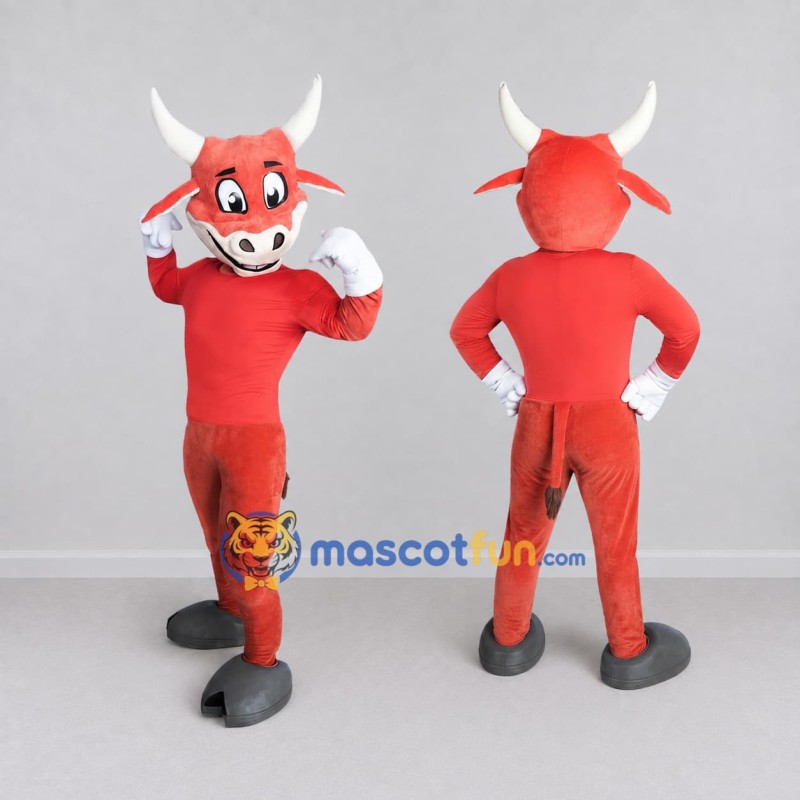 Custom Red and White Bull Mascot Costume Adult Full Body Suit for School Events Custom Red and White Bull Mascot Costume Adult Full Body Suit for School Events