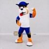 Custom Tan White and Blue Dog in Sportswear Mascot Costume Adult Full Body Suit for Sports Events Custom Tan White and Blue Dog in Sportswear Mascot Costume Adult Full Body Suit for Sports Events