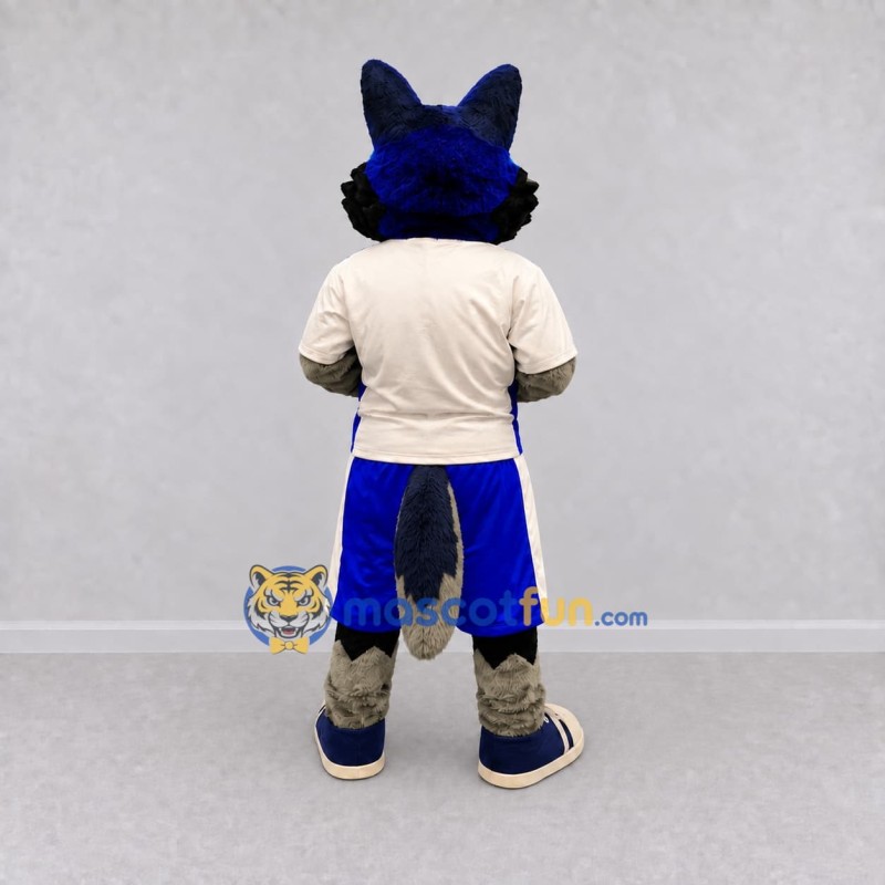 Custom Gray Blue and White Wolf in Sportswear Mascot Costume Adult Full Body Suit for Sports Events Custom Gray Blue and White Wolf in Sportswear Mascot Costume Adult Full Body Suit for Sports Events