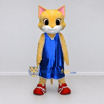 Custom Yellow and Blue Cat in Sportswear Mascot Costume Adult Full Body Suit for Sports Events Custom Yellow and Blue Cat in Sportswear Mascot Costume Adult Full Body Suit for Sports Events