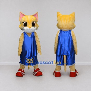 Custom Yellow and Blue Cat in Sportswear Mascot Costume Adult Full Body Suit for Sports Events