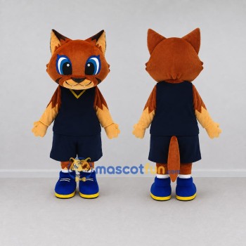 Custom Orange and Navy Blue Fox in Sportswear Mascot Costume Adult Full Body Suit for Sports Events