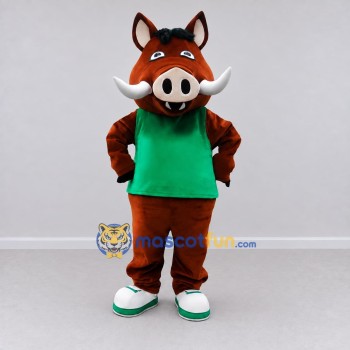 Custom Brown and Green Wild Boar in T Shirt Mascot Costume Adult Full Body Suit for School Events Custom Brown and Green Wild Boar in T Shirt Mascot Costume Adult Full Body Suit for School Events