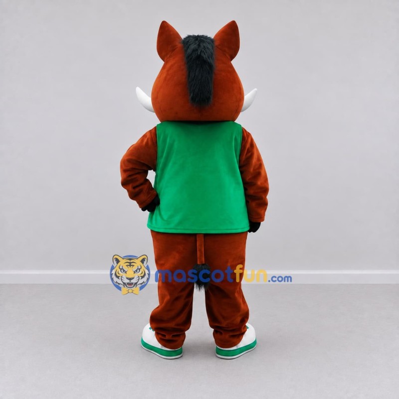 Custom Brown and Green Wild Boar in T Shirt Mascot Costume Adult Full Body Suit for School Events Custom Brown and Green Wild Boar in T Shirt Mascot Costume Adult Full Body Suit for School Events
