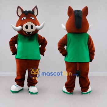 Custom Brown and Green Wild Boar in T Shirt Mascot Costume Adult Full Body Suit for School Events