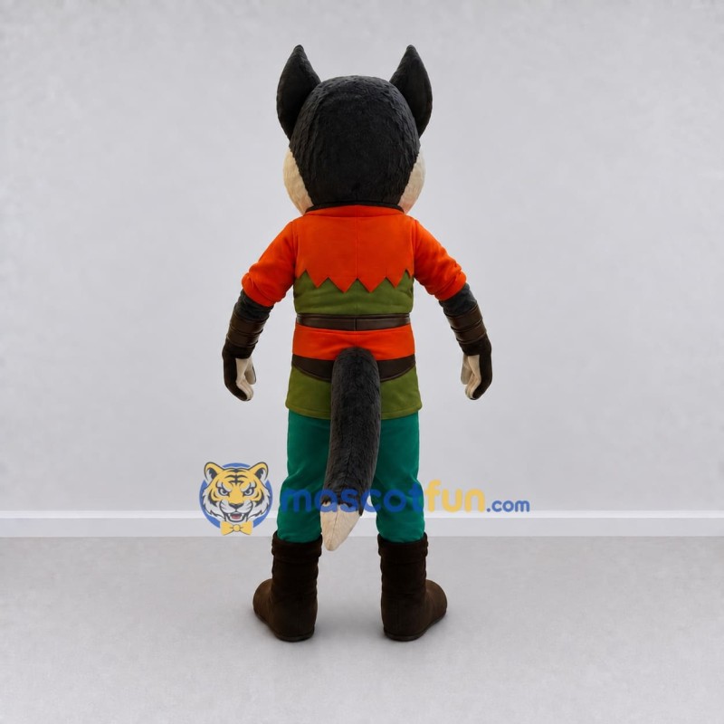 Custom Gray Orange and Green Wolf in Tunic Mascot Costume Adult Full Body Suit for Themed Parties Custom Gray Orange and Green Wolf in Tunic Mascot Costume Adult Full Body Suit for Themed Parties