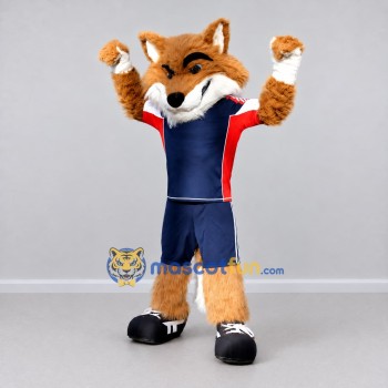 Custom Orange Navy Blue and Red Fox in Sportswear Mascot Costume Adult Full Body Suit for Sports Events