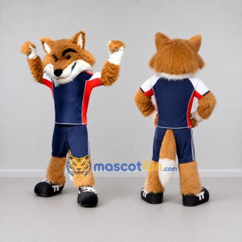Custom Orange Navy Blue and Red Fox in Sportswear Mascot Costume Adult Full Body Suit for Sports Events