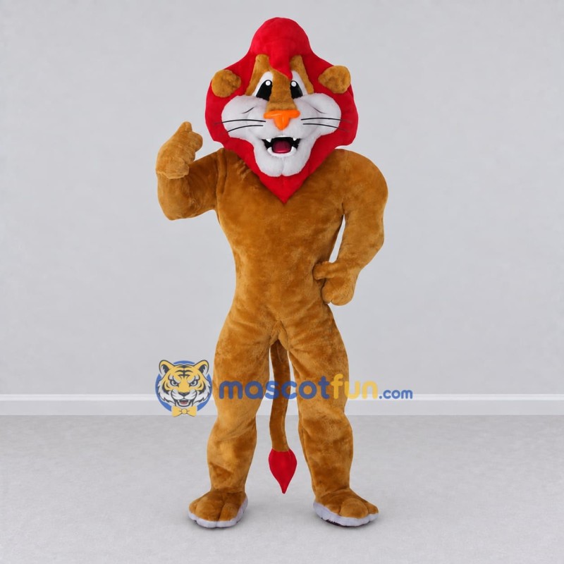 Custom Tan and Red Lion Mascot Costume Adult Full Body Suit for School Events Custom Tan and Red Lion Mascot Costume Adult Full Body Suit for School Events