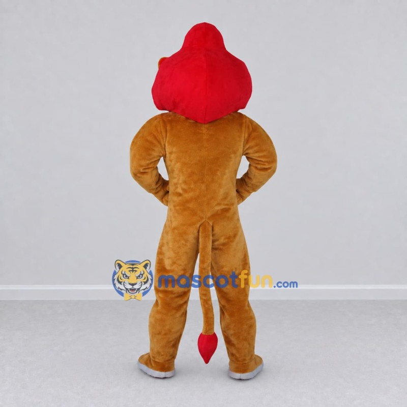 Custom Tan and Red Lion Mascot Costume Adult Full Body Suit for School Events Custom Tan and Red Lion Mascot Costume Adult Full Body Suit for School Events