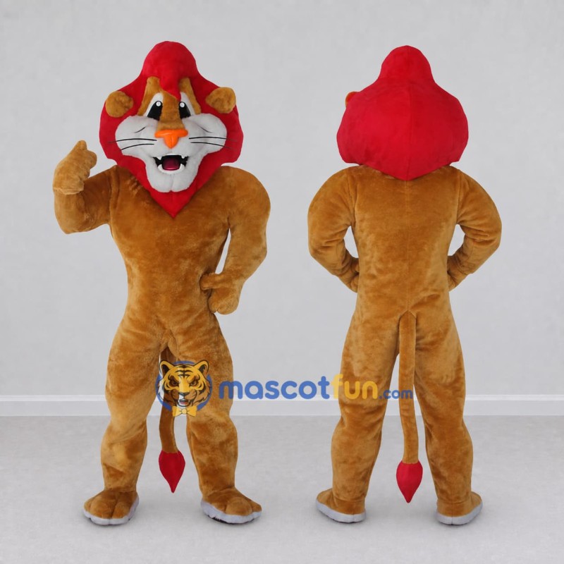 Custom Tan and Red Lion Mascot Costume Adult Full Body Suit for School Events Custom Tan and Red Lion Mascot Costume Adult Full Body Suit for School Events