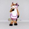 Custom Brown White and Purple Cow in Apron Mascot Costume Adult Full Body Suit for Farm Events
