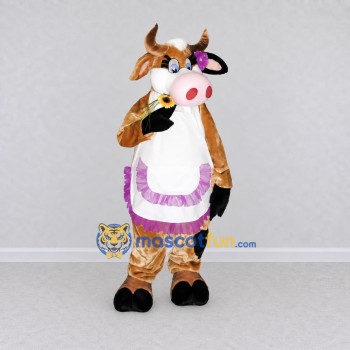 Custom Brown White and Purple Cow in Apron Mascot Costume Adult Full Body Suit for Farm Events Custom Brown White and Purple Cow in Apron Mascot Costume Adult Full Body Suit for Farm Events