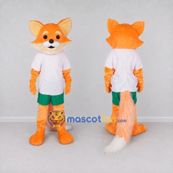 Custom Orange White and Green Fox in Sportswear Mascot Costume Adult Full Body Suit for Sports Events